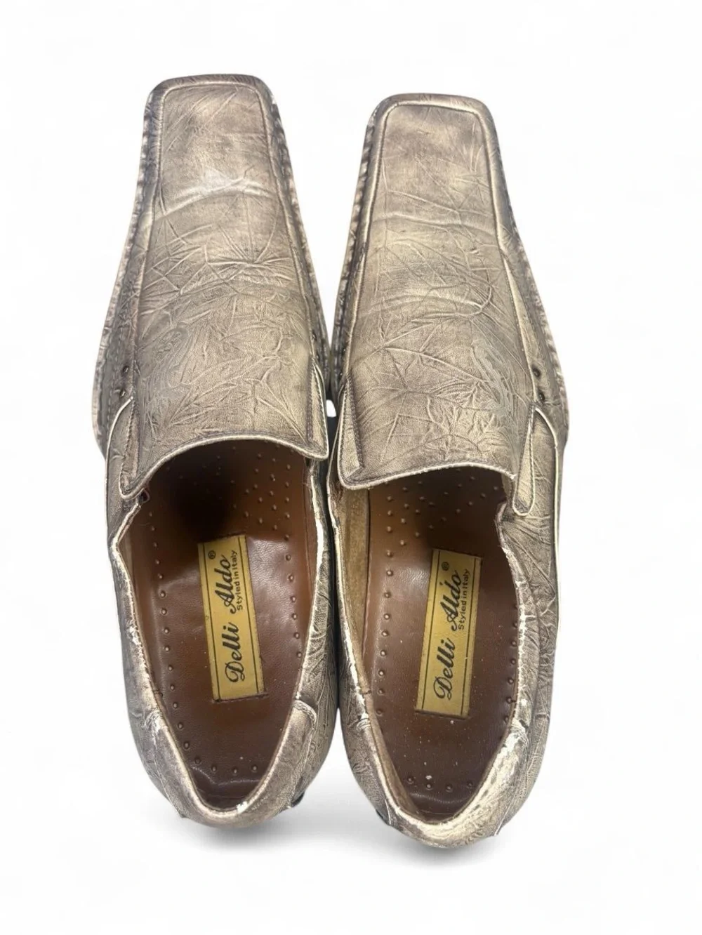 Delli Aldo Italian leather slip-on loafers in a stunning distressed bronze finis